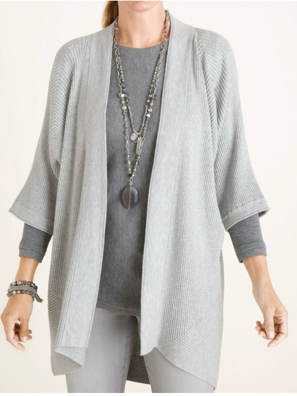 Chico's Ribbed Coolmax Open Cardigan